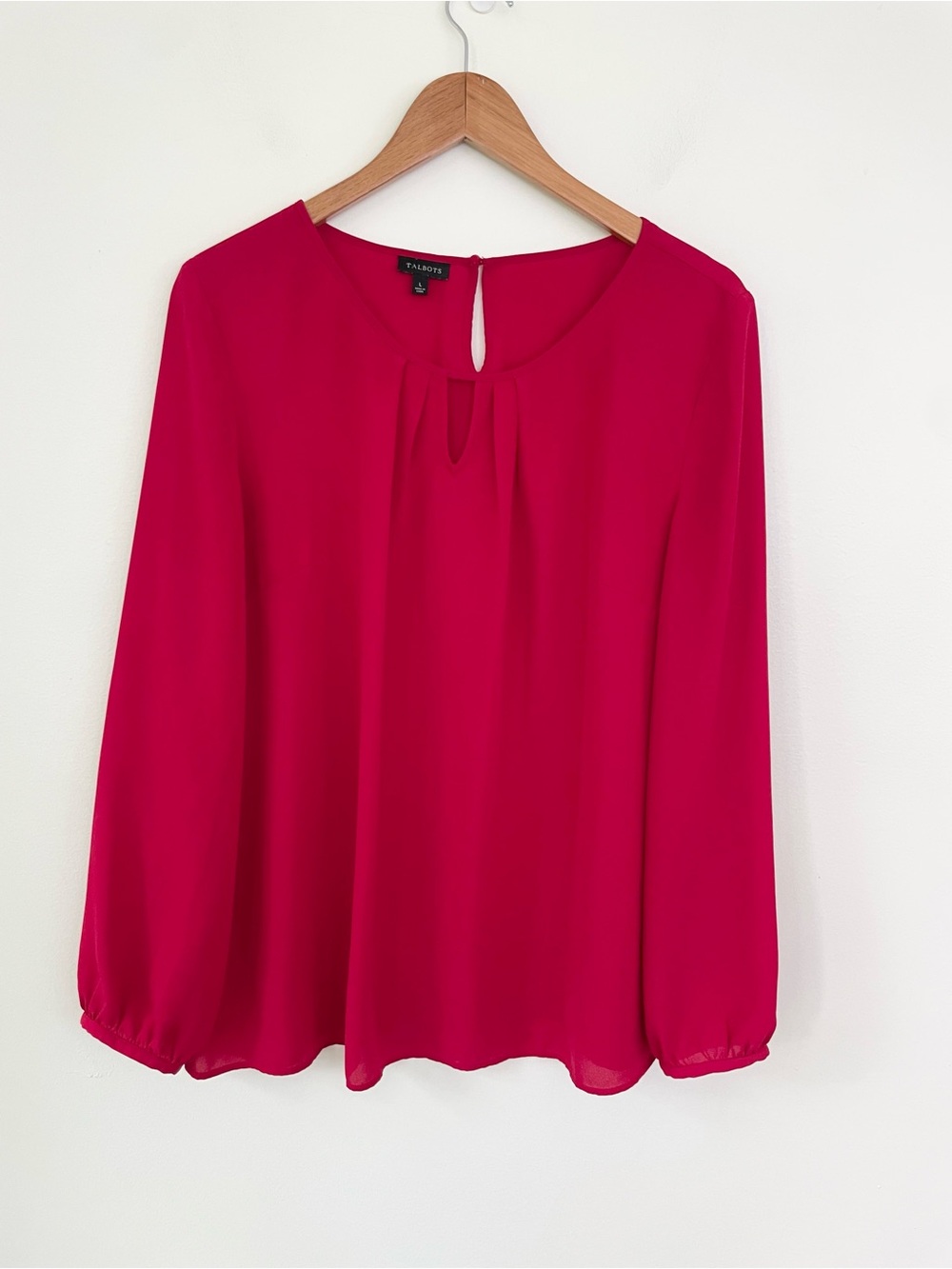 Talbots Cherry Red Long Sleeve Blouson Sleeve Blouse L Large Scoop Neck Classic